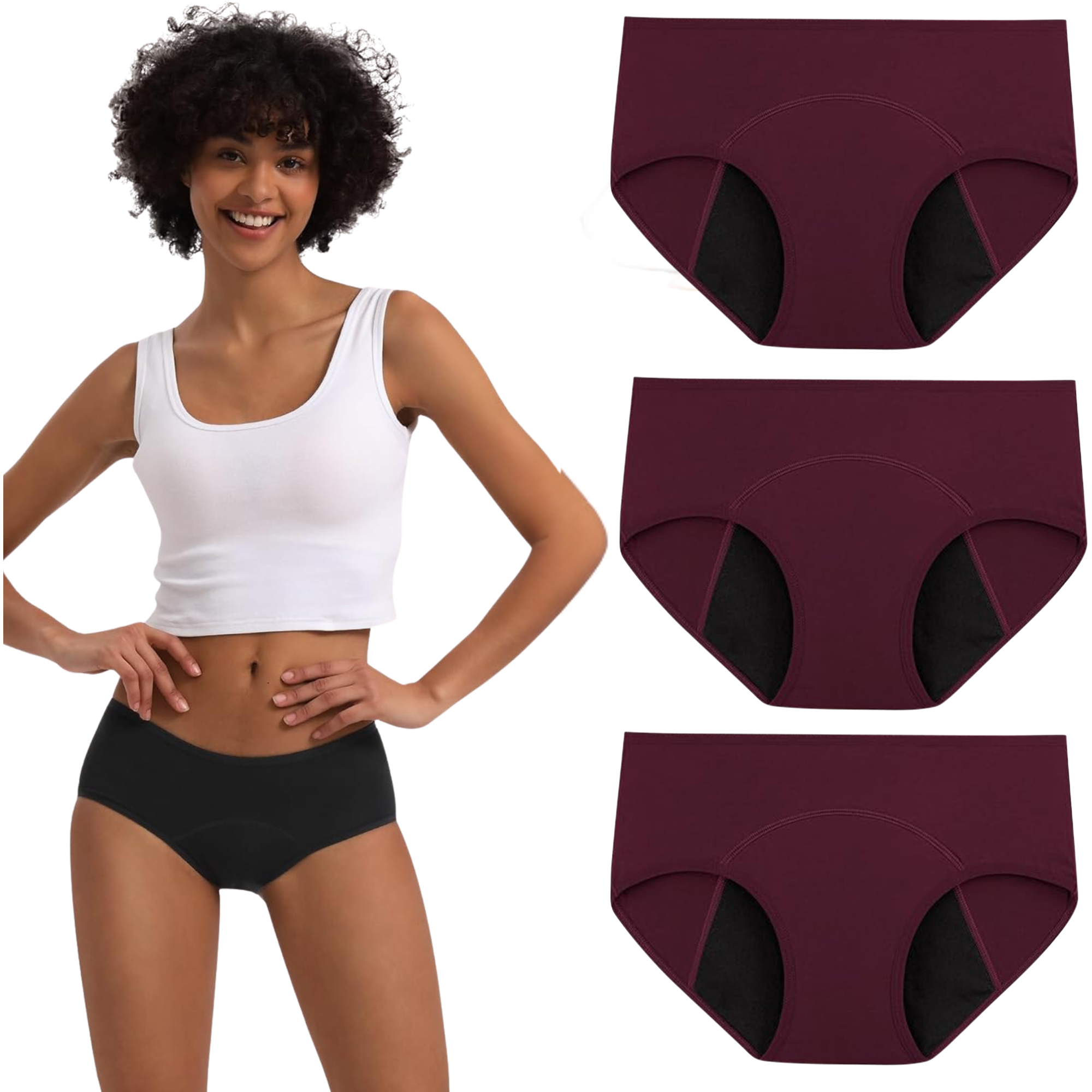 Smileai Fashion Women’s Period Panty | Leakproof Menstrual Underwear | Heavy Flow Protection | Reusable & Washable Period Panties for Women & Teens | Hipster Panties | Pack of 3