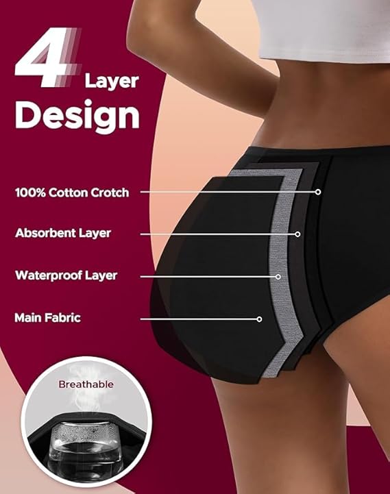 Smileai Fashion Women’s Period Panty | Leakproof Menstrual Underwear | Heavy Flow Protection | Reusable & Washable Period Panties for Women & Teens | Hipster Panties | Pack of 2