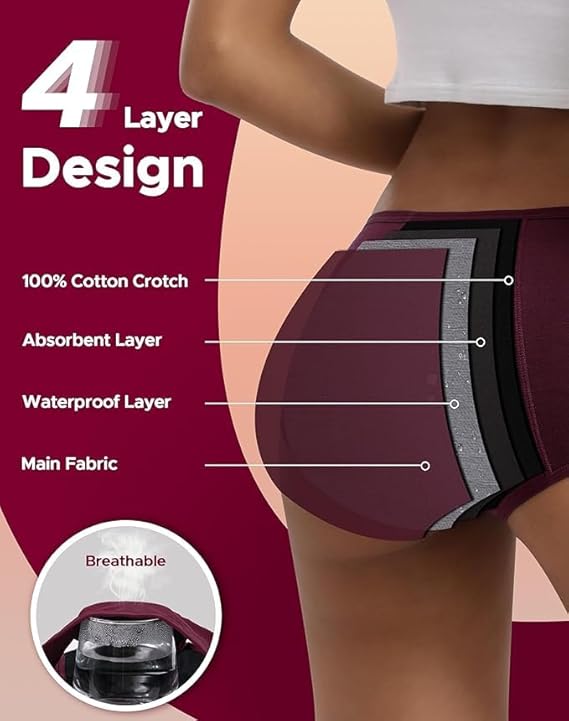 Smileai Fashion Heavy-Flow Hipster Period Panty for Women & Girls – Leak-Proof Menstrual Underwear, Reusable Washable Rash-Free Cotton Briefs for Medium to Heavy Flow | Pack of 1