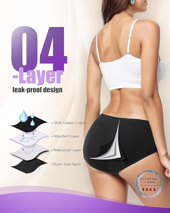 Smileai Fashion Women’s Period Panty | Leakproof Menstrual Underwear | Heavy Flow Protection | Reusable & Washable Period Panties for Women & Teens | Hipster Panties | Pack of 2