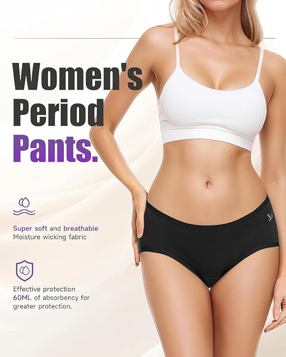 Smileai Fashion Women’s Period Panty | Leakproof Menstrual Underwear | Heavy Flow Protection | Reusable & Washable Period Panties for Women & Teens | Hipster Panties | Pack of 2
